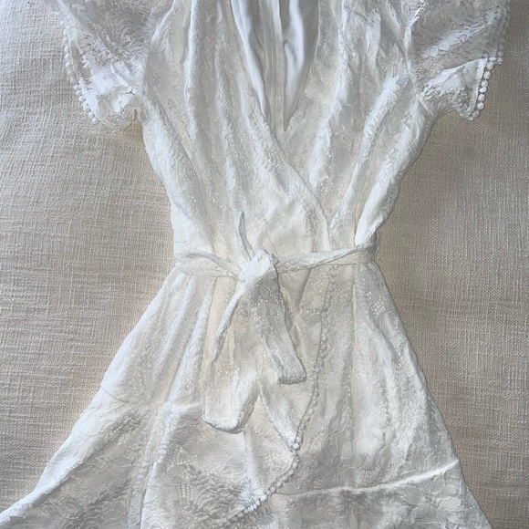 Pom Pom Bowknot | Mini Short Dress | V Neck Floral Lace | Fits S-XL - Picture 2 of 3